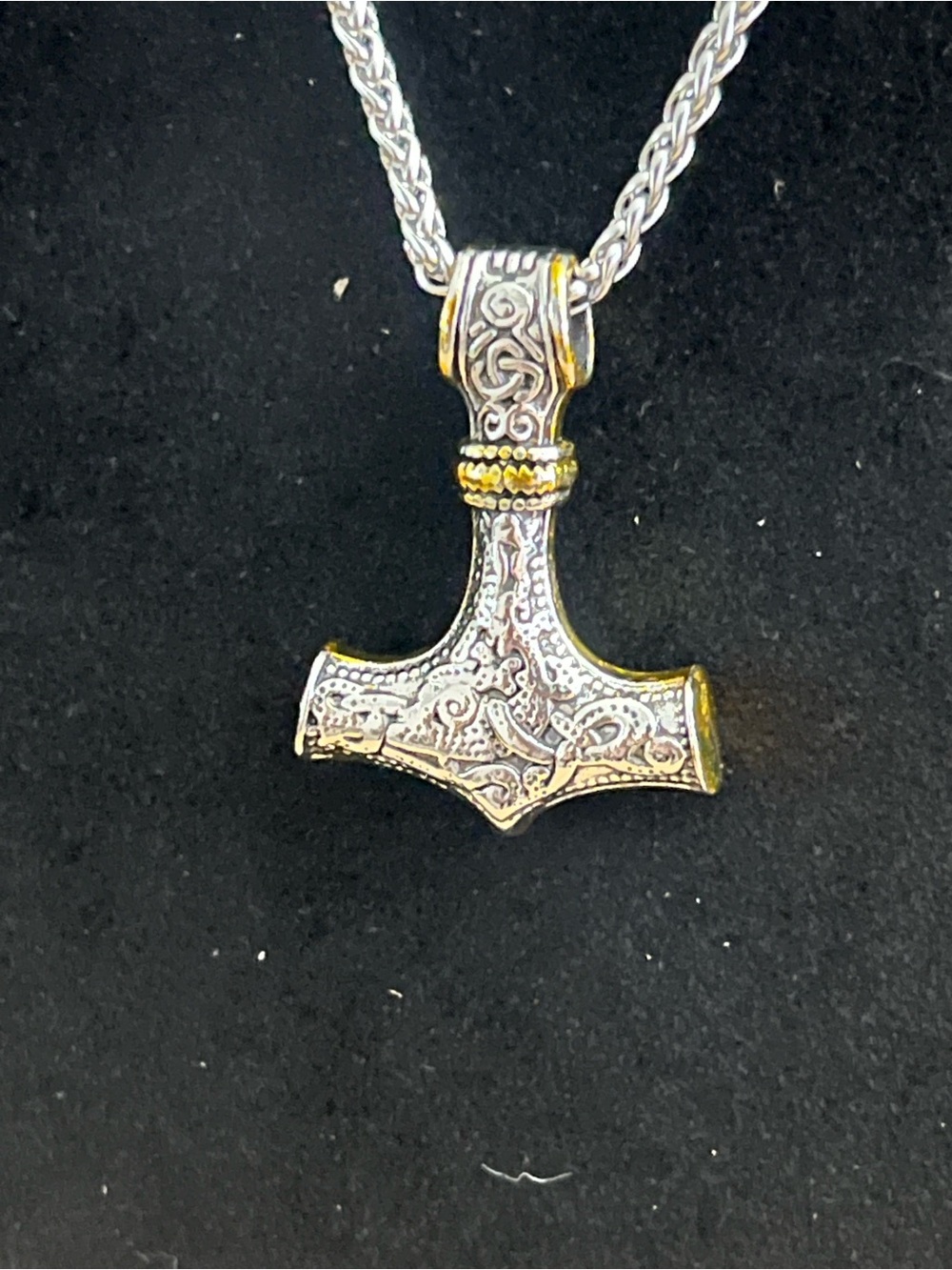 Two-Tone Silver and Gold Viking Mjolnir Pendant Necklace